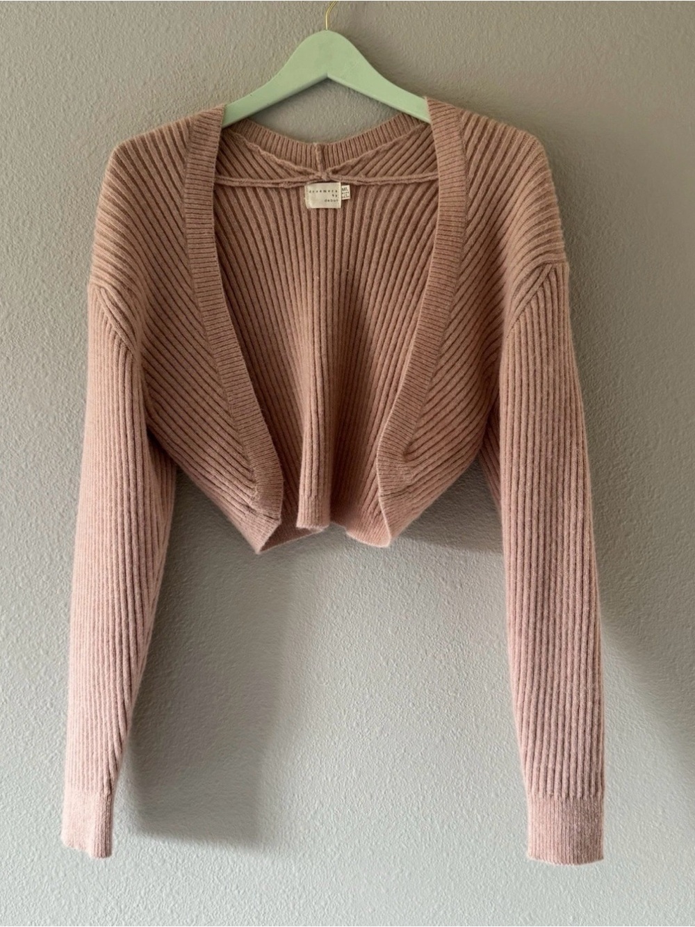 Pink Ribbed Knit Shrug Cropped Cardigan Ballet Bolero Womens M L